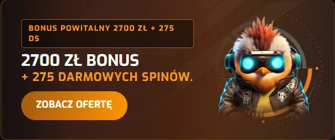 Hugo Casino – karta Bonus Powitalny 2700 zł + 275 darmowych spinów z kogutem Hugo w goglach